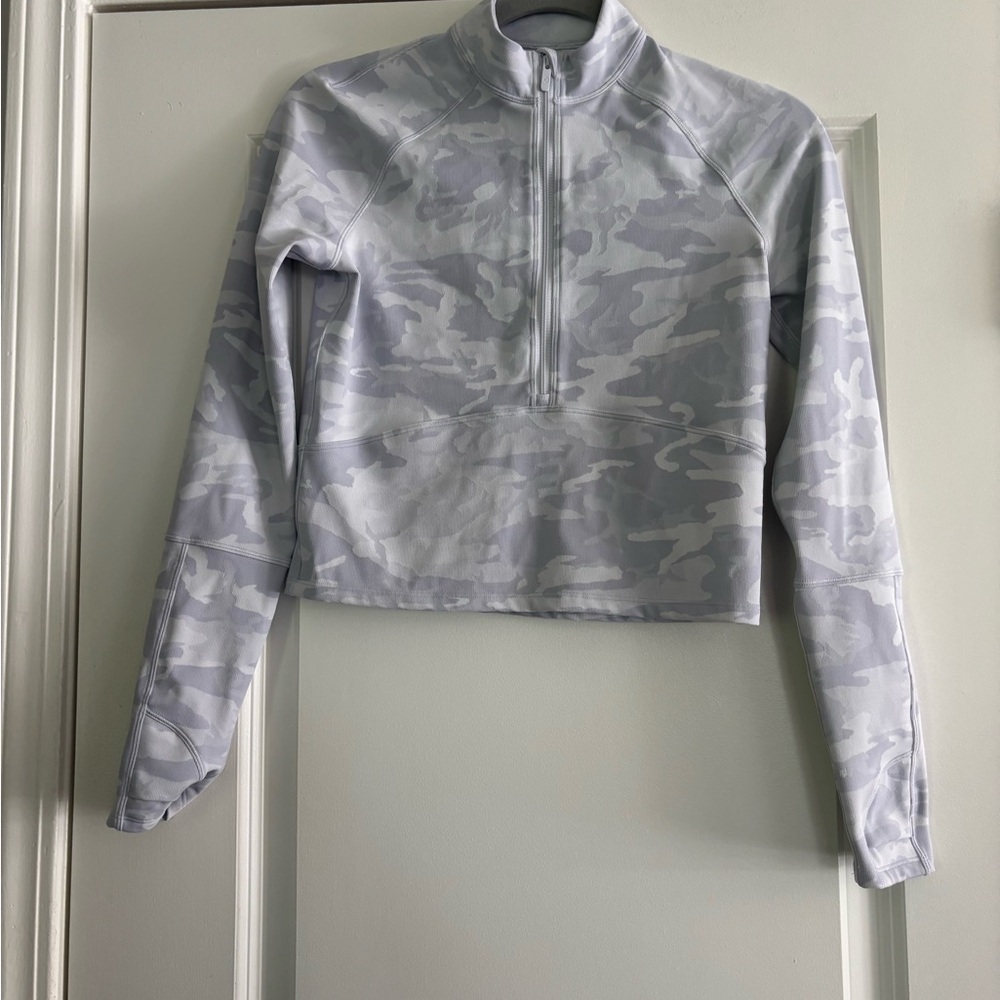Lululemon Pace Pursuit Long Sleeve Half Zip Jacket White Camo, Size 4
